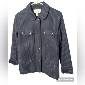 NORDSTROM SIGNATURE L Navy Pinstripe Snap Button Zipper Size XS